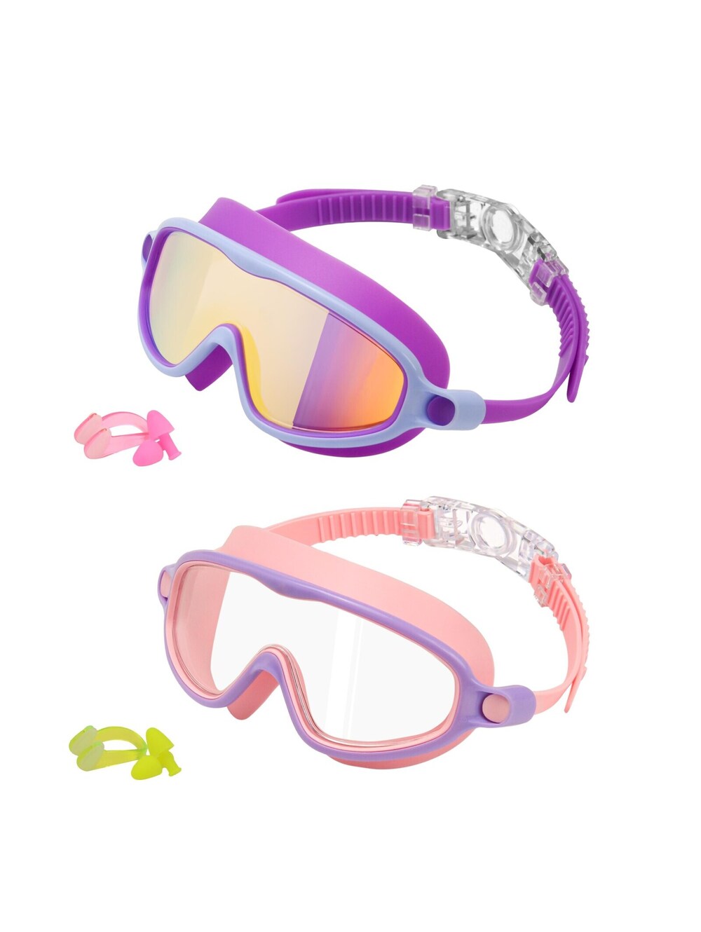 Kids Anti-Fog Swimming Goggles: Pink&Purple, Two Set, Ages 3-15